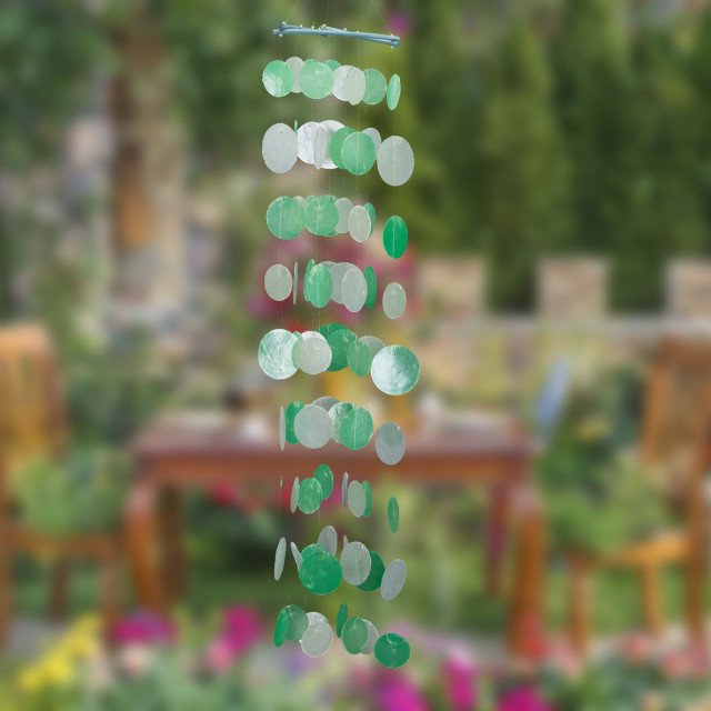 Χειροποίητο διακοσμητικό κήπου μελωδός αέρα κοχύλια Capiz Green