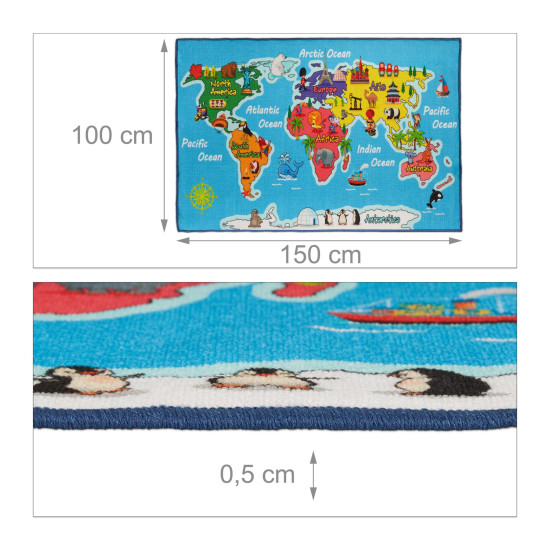 Παιδική μοκέτα Παγκόσμιος Χάρτης 150x100 cm Relaxdays Germany
