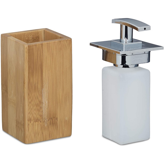Dispenser νιπτήρα Square Glossy bamboo Relaxdays
