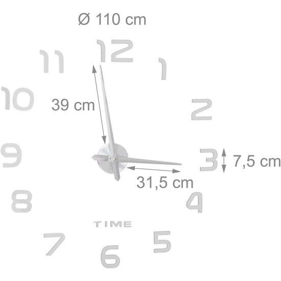 Ρολόι τοίχου 3D DIY Ασημένιο Relaxdays Germany 110 cm