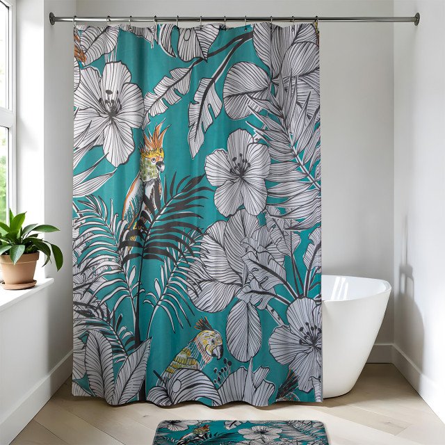 Υφασμάτινη κουρτίνα μπάνιου Blue Jungle 180x200 cm Υφασμάτινη κουρτίνα μπάνιου Blue Jungle 180x200 cm