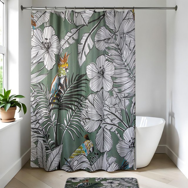 Υφασμάτινη κουρτίνα μπάνιου Green Jungle 180x200 cm Υφασμάτινη κουρτίνα μπάνιου Green Jungle 180x200 cm