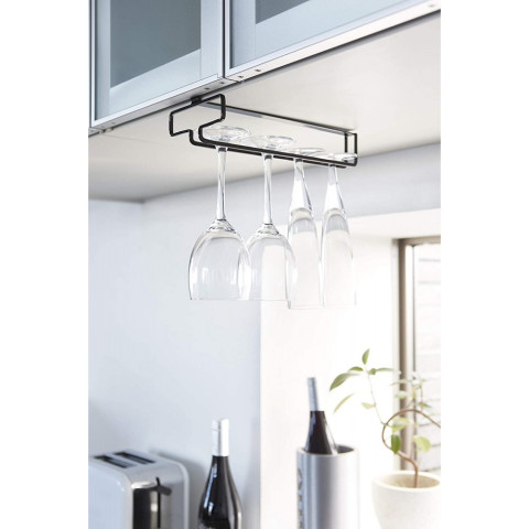 Under Shelf Wine Glass Hanger Black Yamazaki